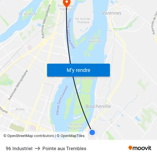96 Industriel to Pointe aux Trembles map