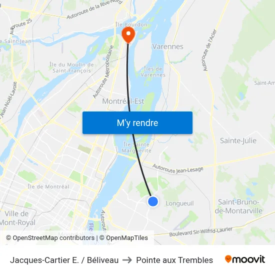 Jacques-Cartier E. / Béliveau to Pointe aux Trembles map