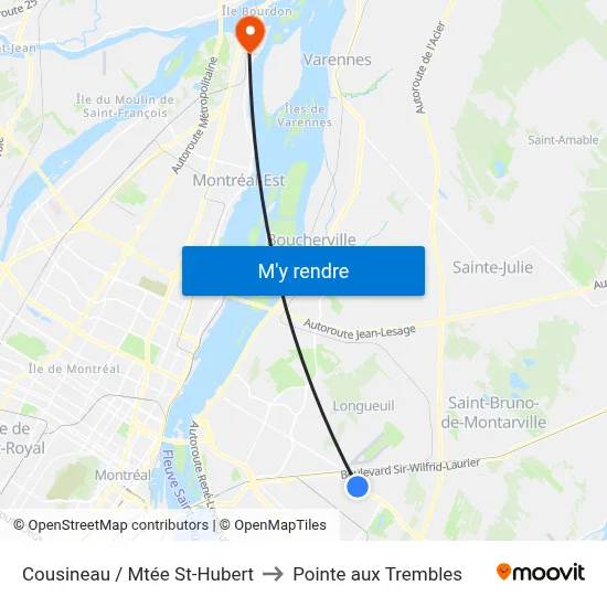 Cousineau / Mtée St-Hubert to Pointe aux Trembles map