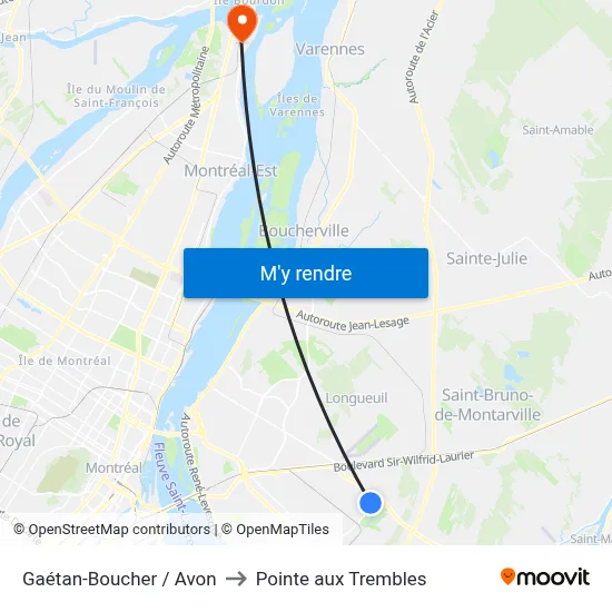 Gaétan-Boucher / Avon to Pointe aux Trembles map