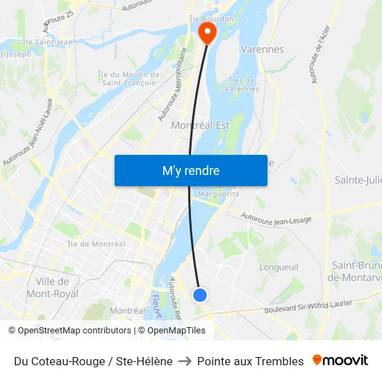 Du Coteau-Rouge / Ste-Hélène to Pointe aux Trembles map