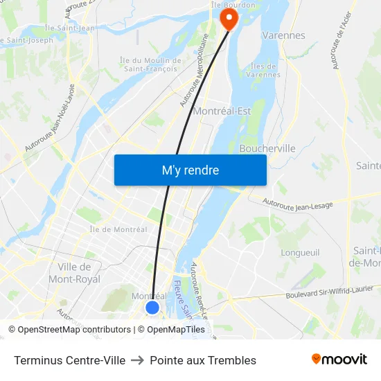 Terminus Centre-Ville to Pointe aux Trembles map