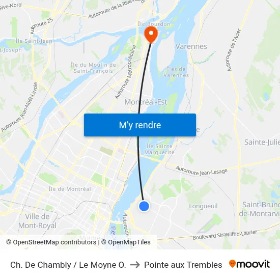 Ch. De Chambly / Le Moyne O. to Pointe aux Trembles map