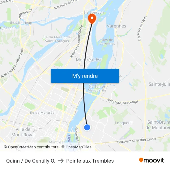 Quinn / De Gentilly O. to Pointe aux Trembles map