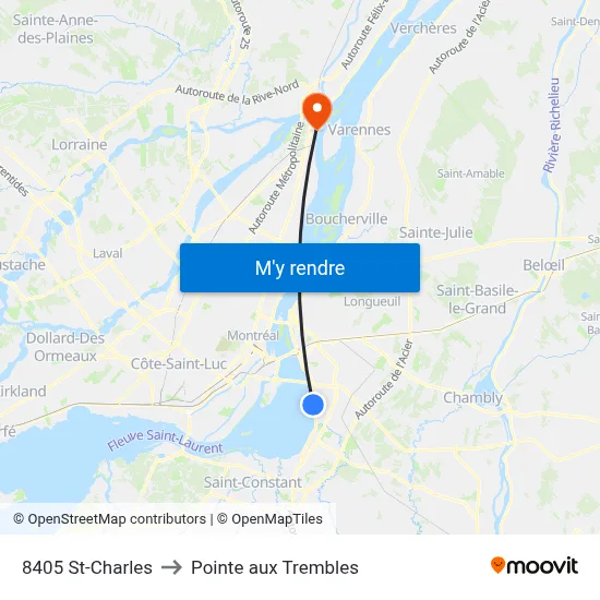 8405 St-Charles to Pointe aux Trembles map