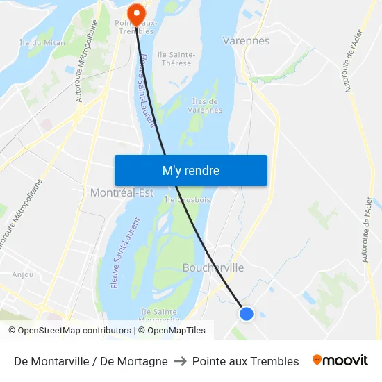 De Montarville / De Mortagne to Pointe aux Trembles map