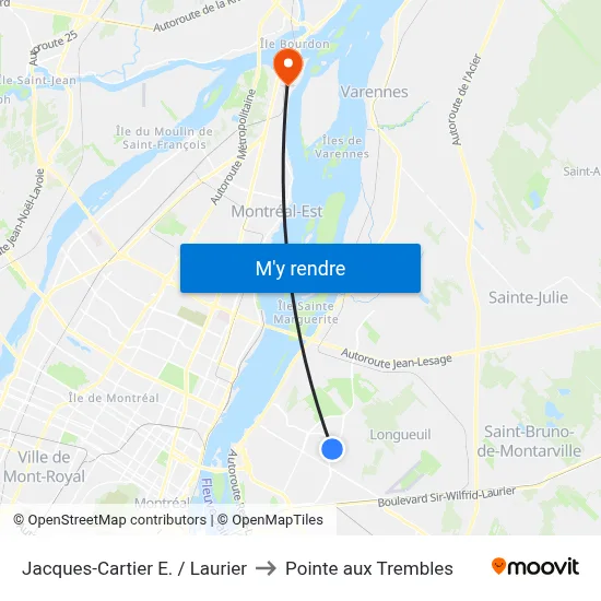 Jacques-Cartier E. / Laurier to Pointe aux Trembles map