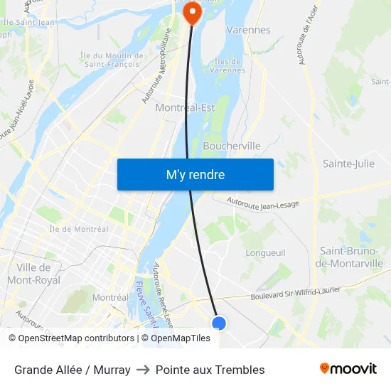 Grande Allée / Murray to Pointe aux Trembles map