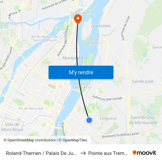 Roland-Therrien / Palais De Justice to Pointe aux Trembles map