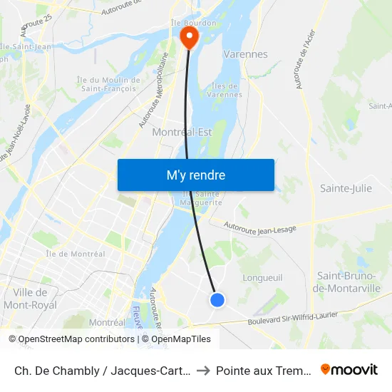 Ch. De Chambly / Jacques-Cartier O. to Pointe aux Trembles map