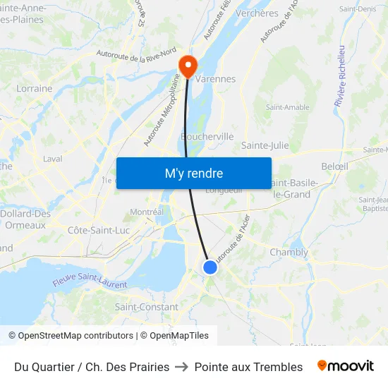 Du Quartier / Ch. Des Prairies to Pointe aux Trembles map