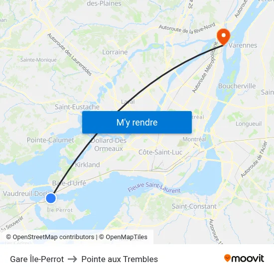 Gare Île-Perrot to Pointe aux Trembles map