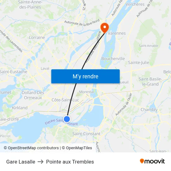 Gare Lasalle to Pointe aux Trembles map