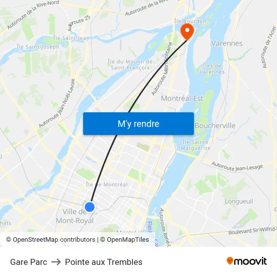 Gare Parc to Pointe aux Trembles map