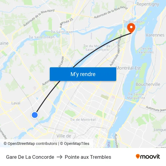 Gare De La Concorde to Pointe aux Trembles map