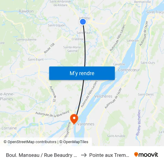 Boul. Manseau / Rue Beaudry Nord to Pointe aux Trembles map