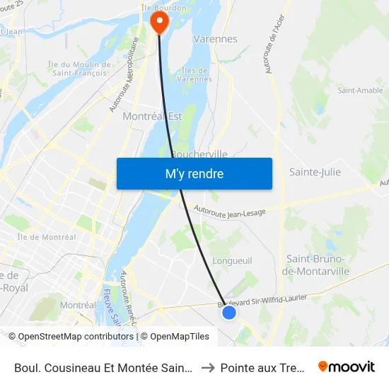 Boul. Cousineau Et Montée Saint-Hubert to Pointe aux Trembles map