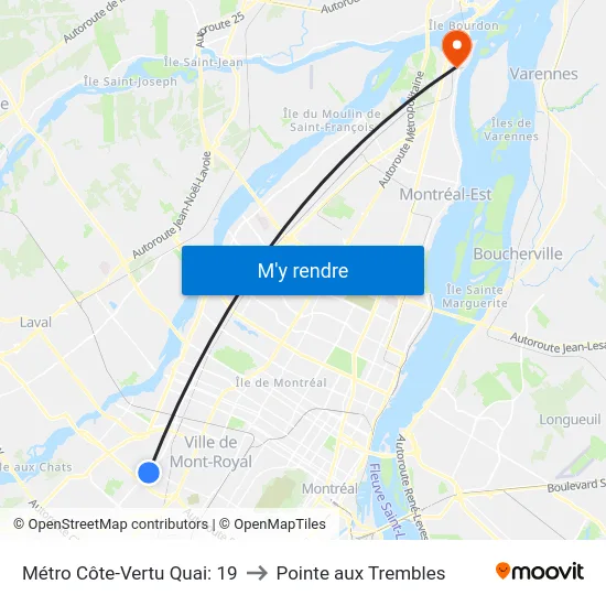 Métro Côte-Vertu Quai: 19 to Pointe aux Trembles map