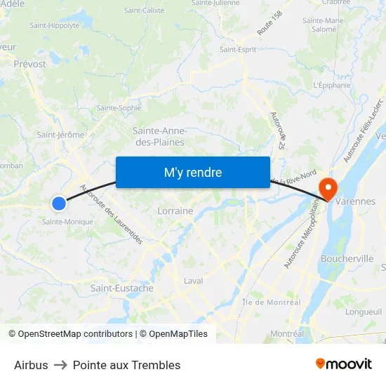 Airbus to Pointe aux Trembles map