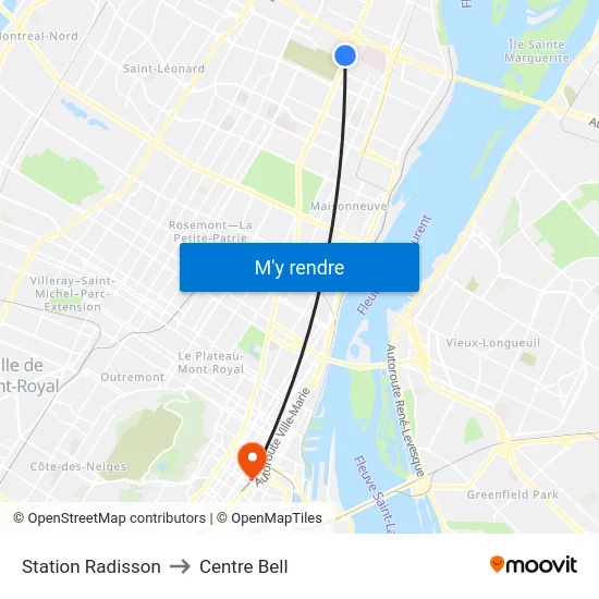 Station Radisson to Centre Bell map