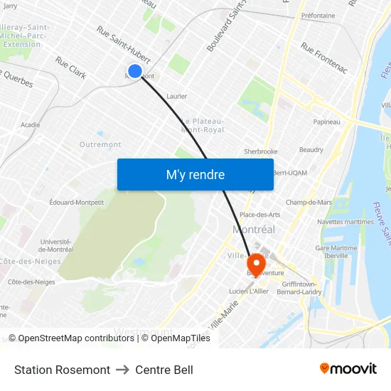 Station Rosemont to Centre Bell map