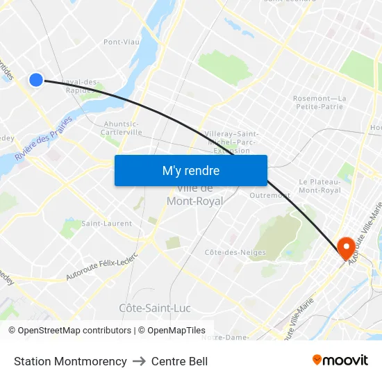 Station Montmorency to Centre Bell map