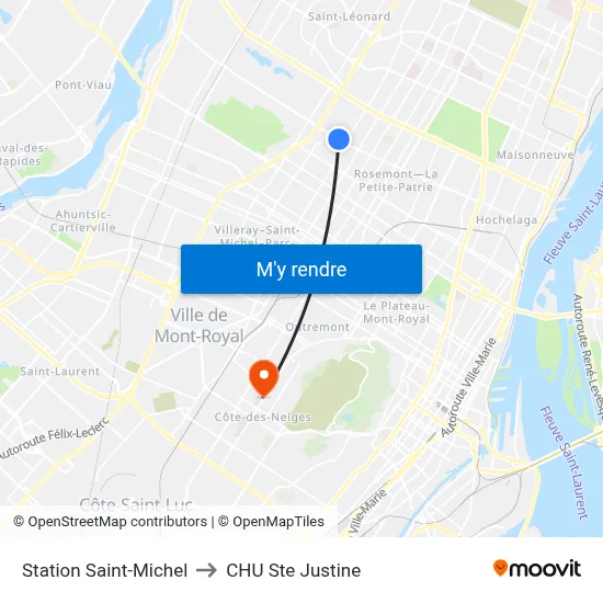 Station Saint-Michel to CHU Ste Justine map