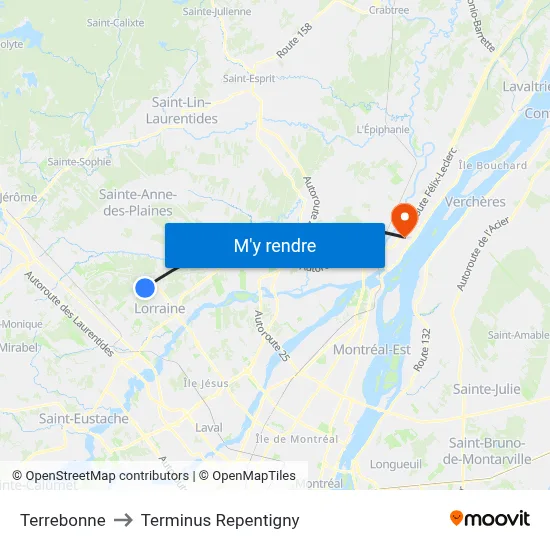 Terrebonne to Terminus Repentigny map