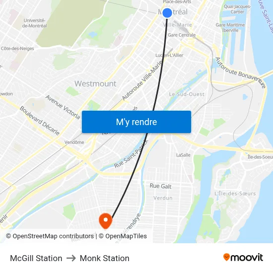 McGill Station to Monk Station map