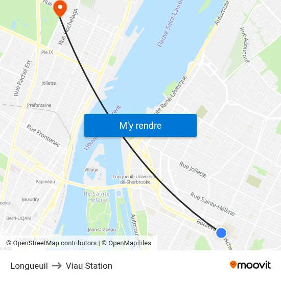 Longueuil to Viau Station map