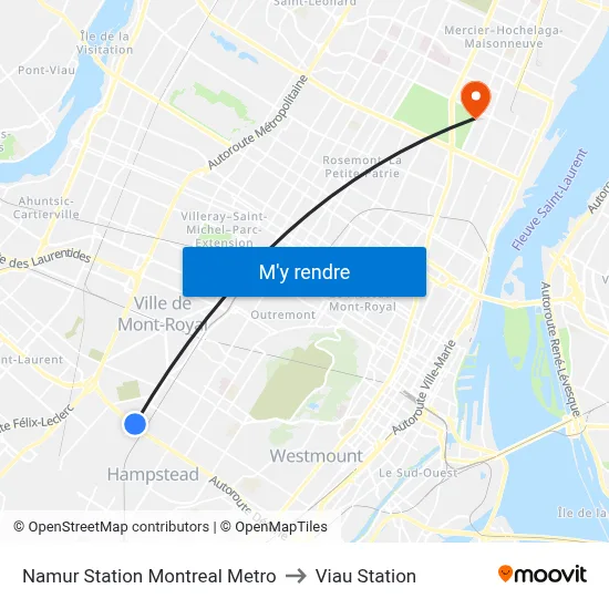 Namur Station Montreal Metro to Viau Station map
