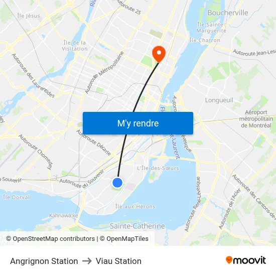 Angrignon Station to Viau Station map