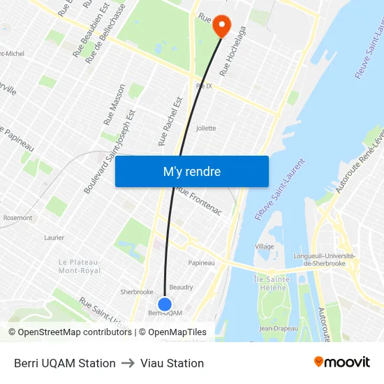 Berri UQAM Station to Viau Station map