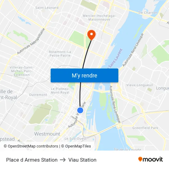 Place d Armes Station to Viau Station map