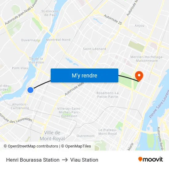 Henri Bourassa Station to Viau Station map