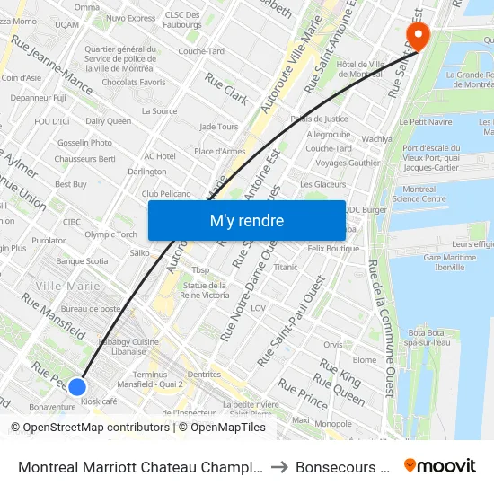 Montreal Marriott Chateau Champlain Montréal to Bonsecours Market map
