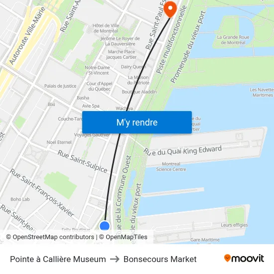 Pointe à Callière Museum to Bonsecours Market map