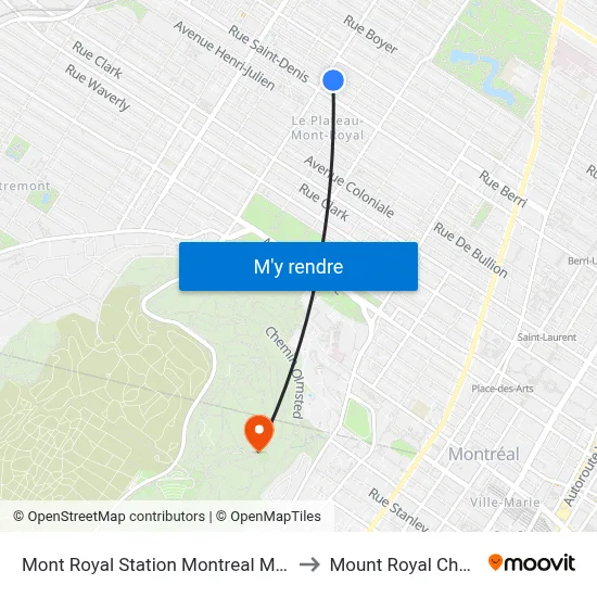 Mont Royal Station Montreal Metro to Mount Royal Chalet map