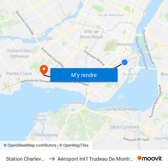 Station Charlevoix to Aéroport Int'l Trudeau De Montréal map