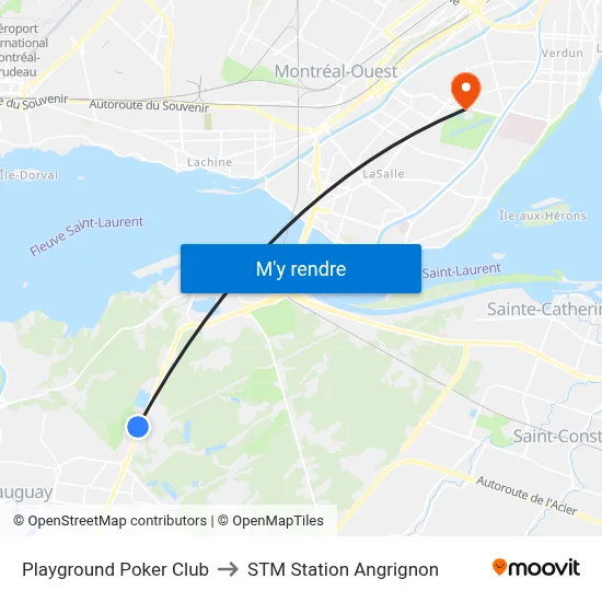 Playground Poker Club to STM Station Angrignon map