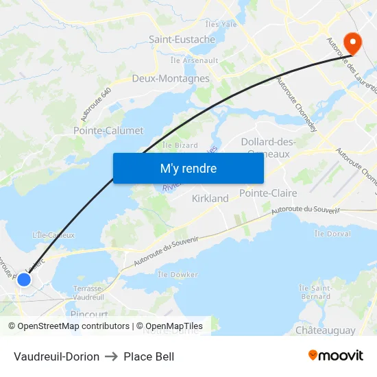 Vaudreuil-Dorion to Place Bell map