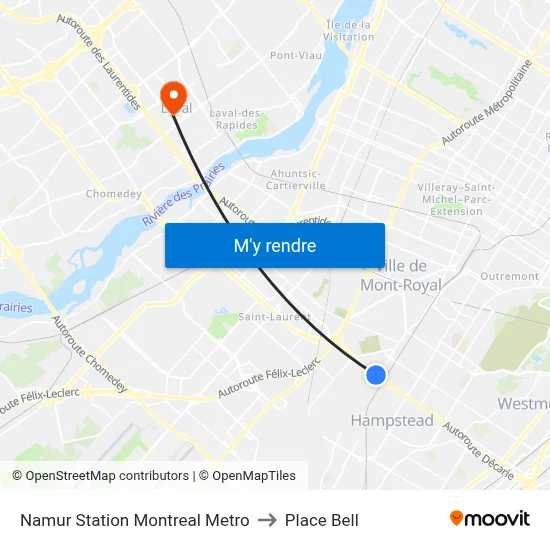 Namur Station Montreal Metro to Place Bell map