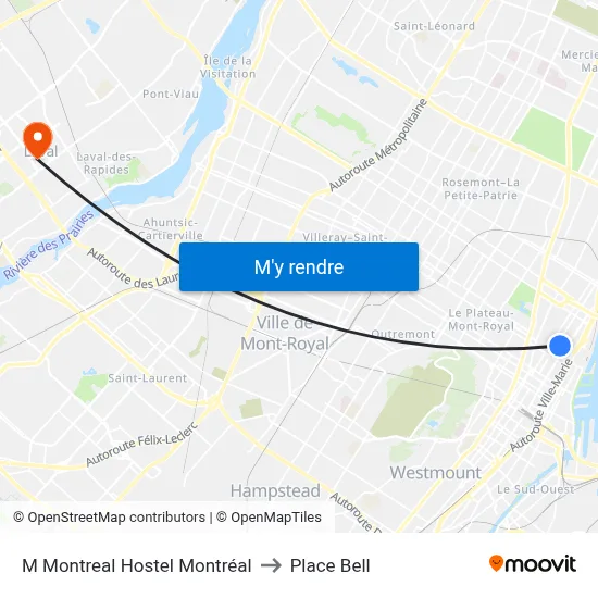 M Montreal Hostel Montréal to Place Bell map