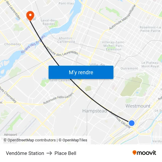 Vendôme Station to Place Bell map