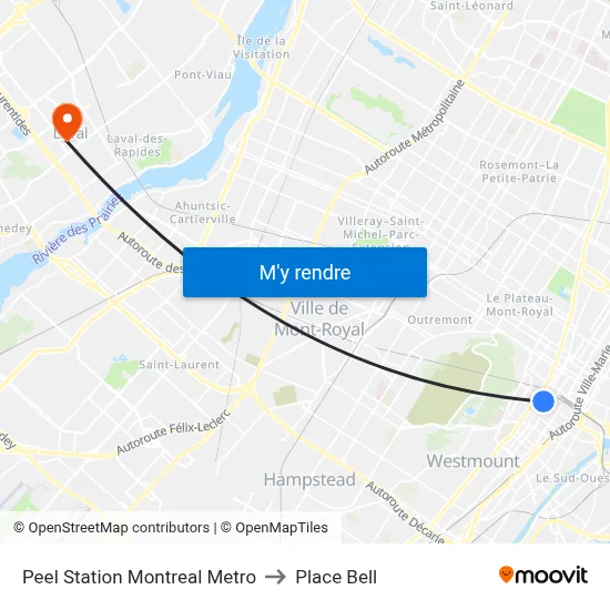 Peel Station Montreal Metro to Place Bell map