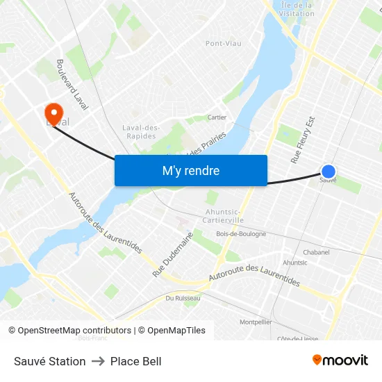 Sauvé Station to Place Bell map