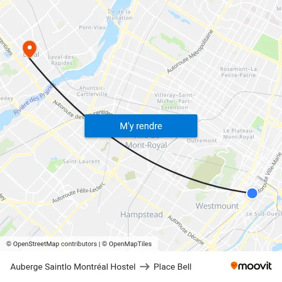 Auberge Saintlo Montréal Hostel to Place Bell map