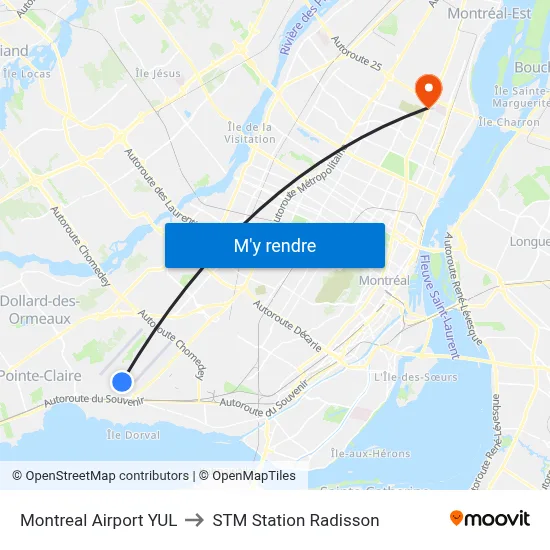 Montreal Airport YUL to STM Station Radisson map