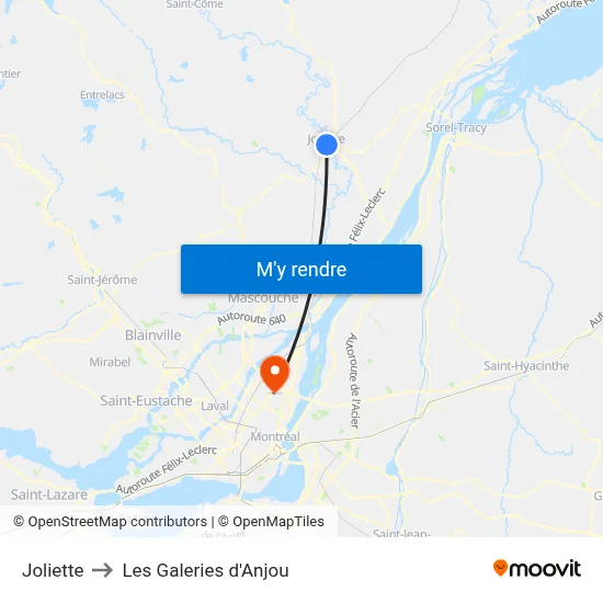 Joliette to Les Galeries d'Anjou map
