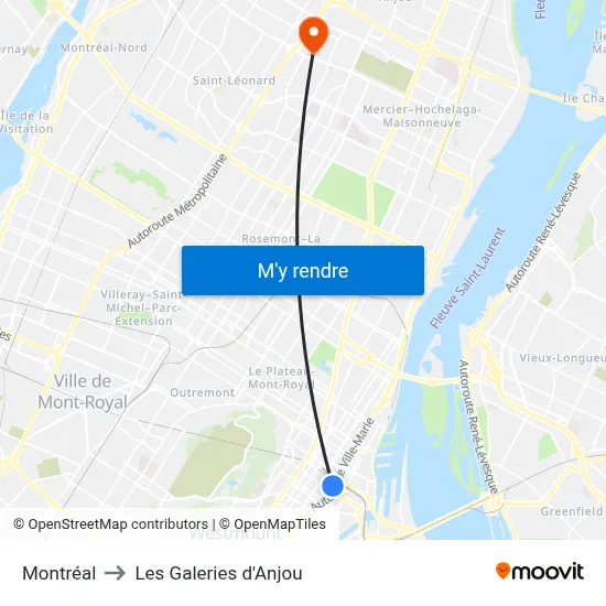 Montréal to Les Galeries d'Anjou map